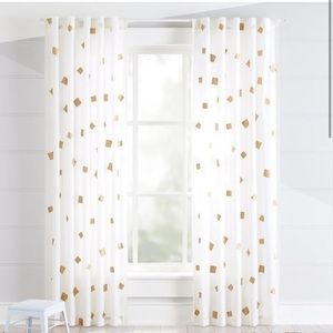 Crate + Barrel kids gold confetti curtains 84" long set of 2 curtain panels